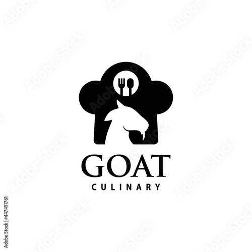 goat cullinary logo design. chef symbol. restaurant icon. vector illustration