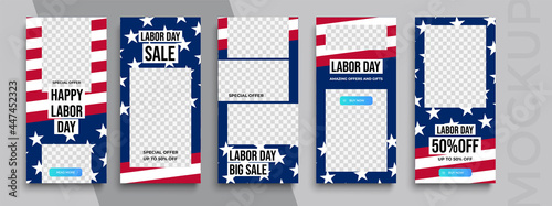Happy labor Day Stories editable template for social media.  Photo overlay with a school theme. Streaming.