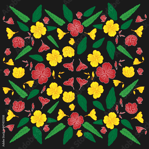 Seamless floral pattern with flowers, plants, leaves.  Vector illustration.