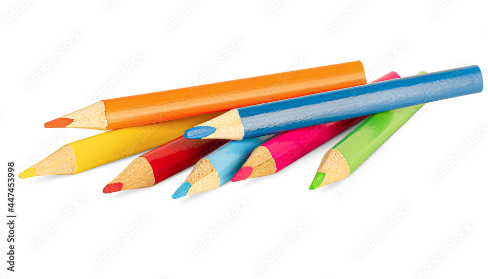seven colored pencils on white isolated background seven colored pencils on white isolated background