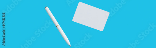 Office supplies stationery levitate on blue background. Back to school creative layout