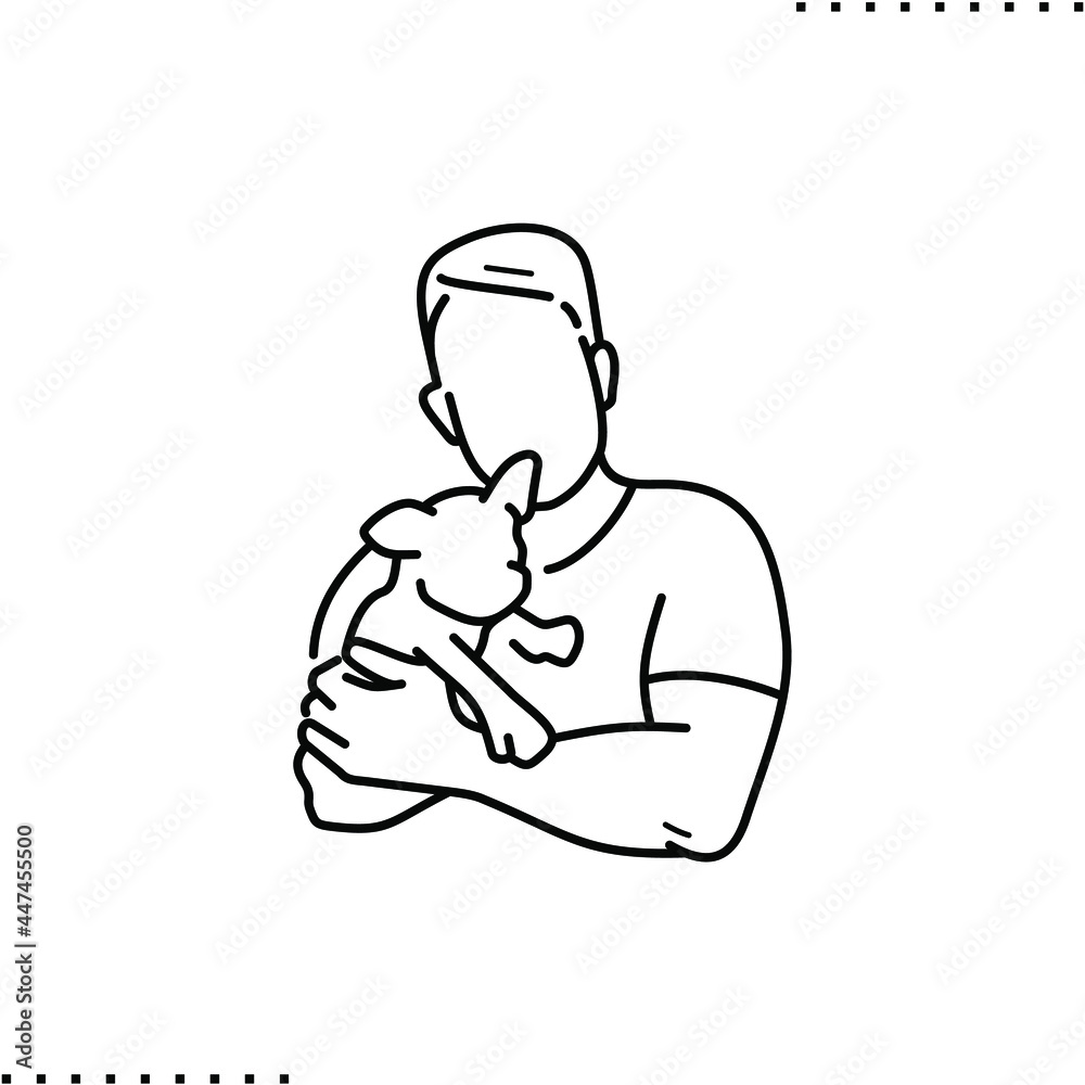 homosexual man with a dog, a pet vector icon in outline homosexual man with a dog, a pet vector icon in outline