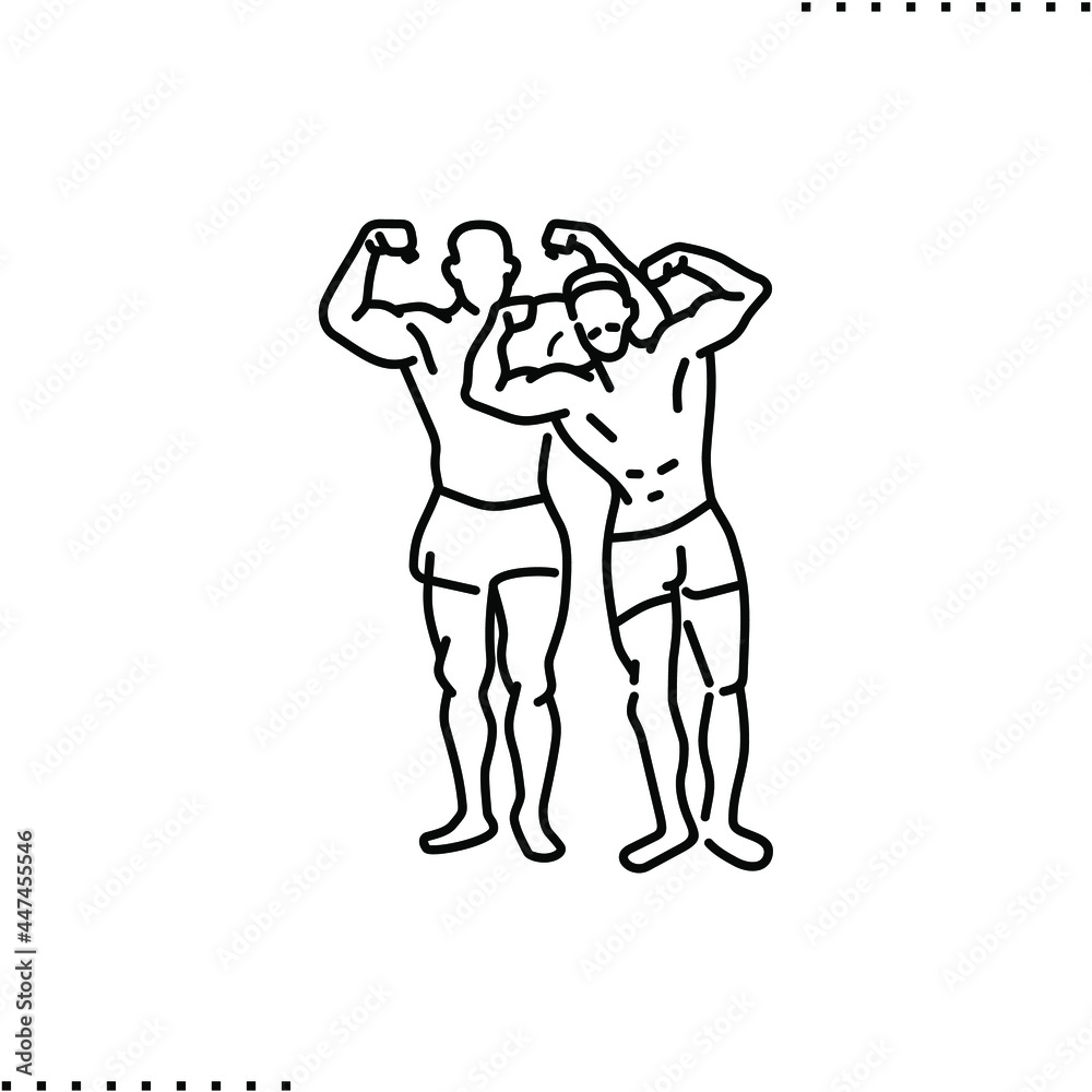 Conceptual design of gay couple, homosexual men, LGBT community vector icon in outline