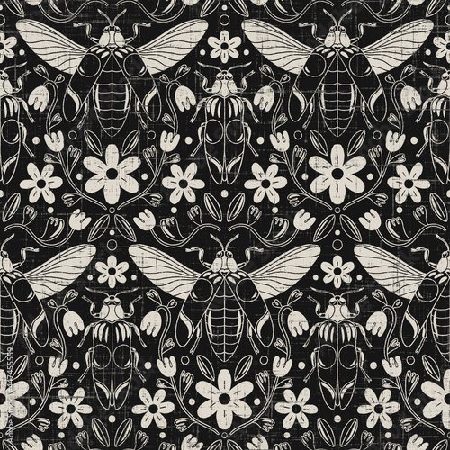 Old school beetles and daisies pattern