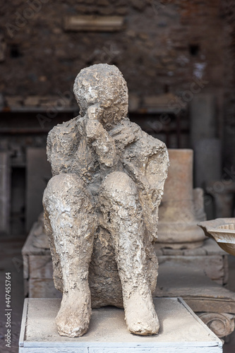 Victim plastered by ash at Pompeii disaster on display at the Forum Granary