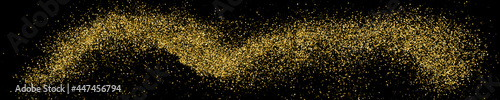 Gold Glitter Texture On Black. Horizontal Long Banner For Site.Panoramic Celebratory Background. Golden Explosion Of Confetti. Vector Illustration, Eps 10.