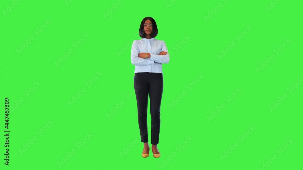 Young successful woman of african mixed race crossing arms Pensive businesswoman professional think on a Green Screen, Chroma Key. Young successful woman of african mixed race crossing arms Pensive businesswoman professional think on a Green Screen, Chroma Key.
