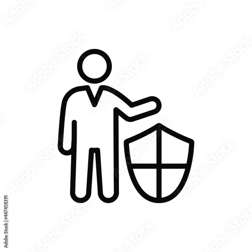 Man with protection shield icon vector graphic illustration