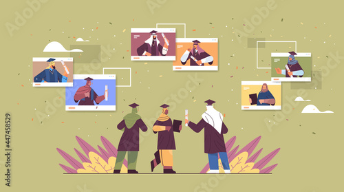 arab graduated students in web browser windowsarabic graduates celebrating academic diploma degree