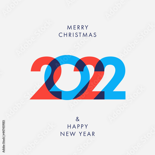 Creative concept of 2022 Happy New Year poster. Design template with typography logo 2022 for celebration and season decoration. Minimalistic trendy background for branding, banner, cover, card