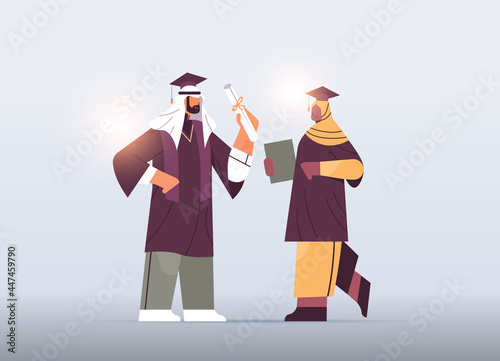 arab graduated students arabic graduates couple celebrating academic diploma degree education