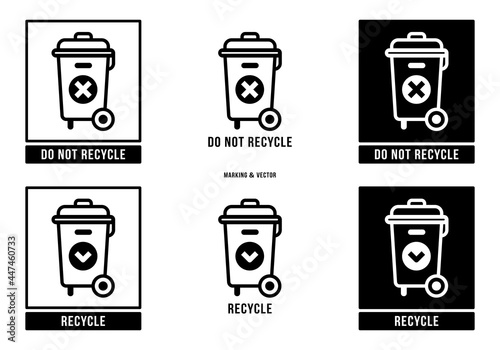 A set of manipulation symbols for packaging products and goods. Marking - Do not throw away! Special disposal required! Vector elements.