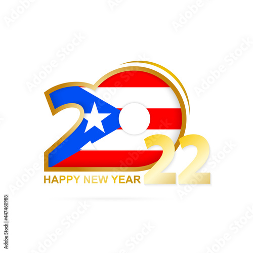 Year 2022 with Puerto Rico Flag pattern. Happy New Year Design.