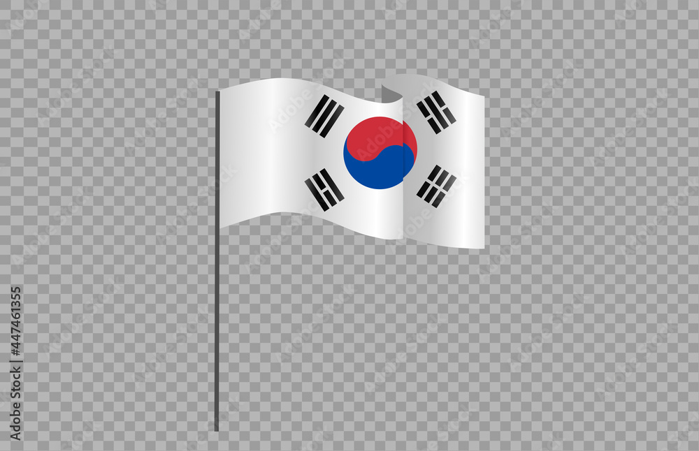 Waving flag of  South Korea isolated  on png or transparent  background,Symbol of  South Korea,template for banner,card,advertising ,promote, TV commercial, ads, web, vector illustration