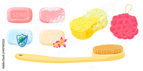 Body wash supplies collection. Vector illustration cartoon icon set isolated on white background.