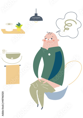 トイレで考える排泄にまつわる心配ごと　イラスト素材					

