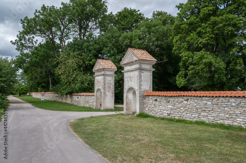 stone fence and gate
