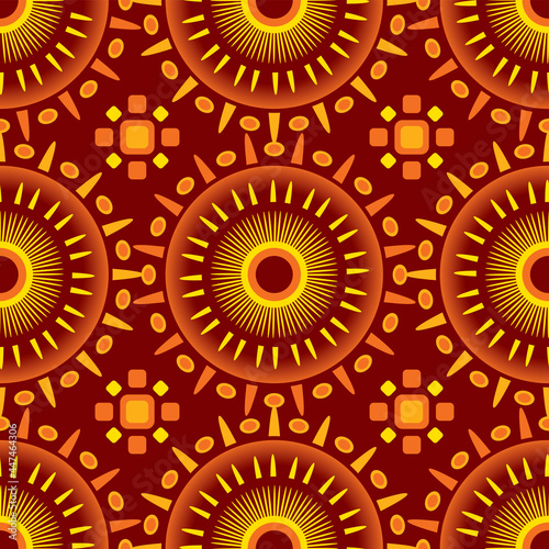 Seamless African Design in Red, Yellow and Orange for Fabric and Textile Print