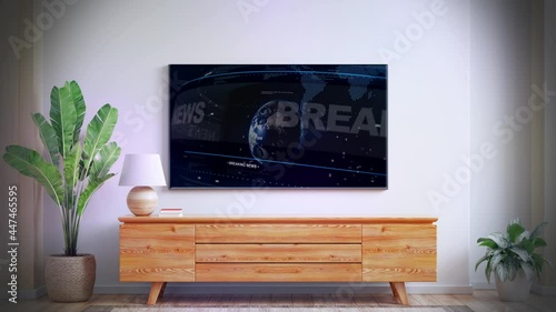 Mockup - with wall screen with TV news