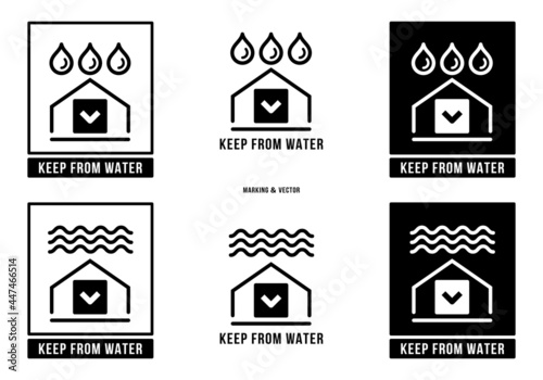 A set of manipulation symbols for packaging cargo products and goods. Marking - Clamp here. Marking - Keep from water. Vector elements.