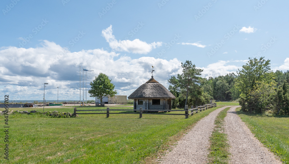 landscape with rural cabin