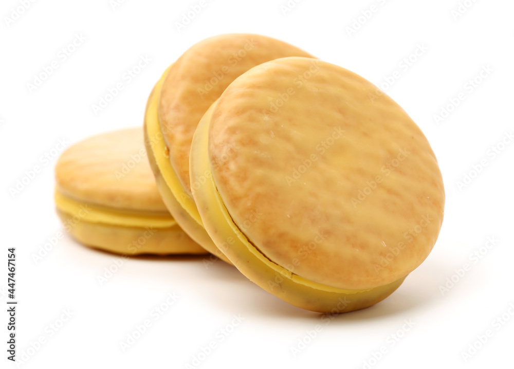 Banana filled pie on white background Banana filled pie on white background