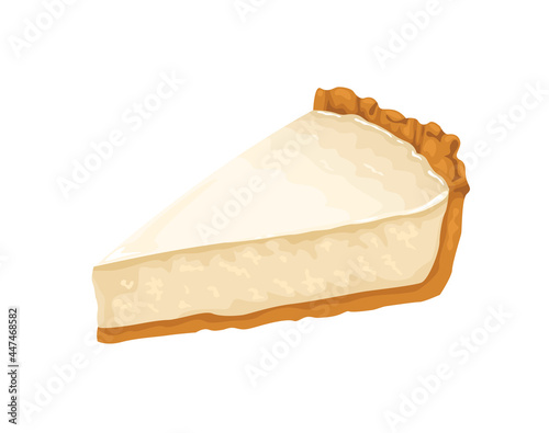 Piece of New York cheesecake Isolated on white background. Vector illustration of milk dessert in cartoon flat style.