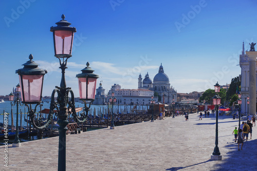 Renaissance pink street lights on the San Marco promenade in Venice