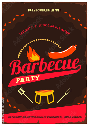 Barbecue invitation. Vintage bbq party poster with grill and food.  Vector llustration