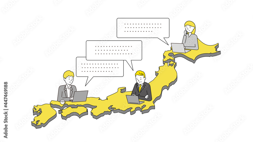 全国でチャットする人々のイメージ リモートワークのイラスト 日本地図 ベクター Stock Vector Adobe Stock