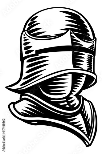 Medieval Knight Head Helmet Vintage Woodcut Style