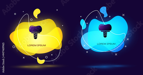 Black Dental implant icon isolated on black background. Abstract banner with liquid shapes. Vector