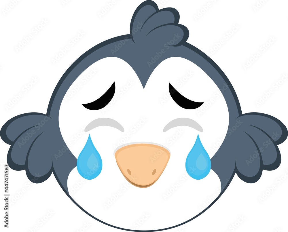 Vector emoticon illustration of a cartoon bird with a sad expression,  crying and tears falling from its eyes Stock Vector | Adobe Stock