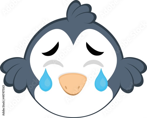 Vector emoticon illustration of a cartoon bird with a sad expression, crying and tears falling from its eyes