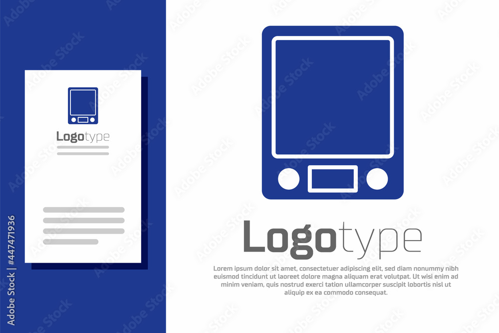 Fototapeta premium Blue Electronic scales icon isolated on white background. Weight measure equipment. Logo design template element. Vector