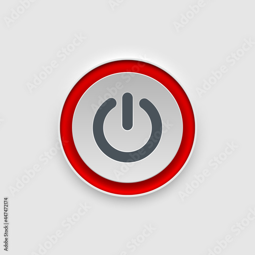 web icon push-button power. There is a red glow bar around the white button. Minimal style concept.