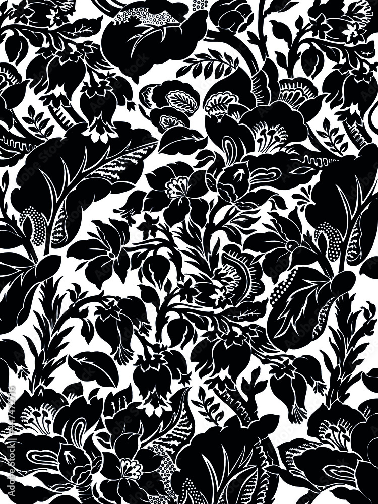 Нand drawn black and white floral background Нand drawn black and white floral background