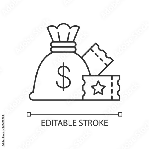 Lump-sum payment linear icon. One-time cash payout. Lottery winning. Collecting jackpot at once. Thin line customizable illustration. Contour symbol. Vector isolated outline drawing. Editable stroke