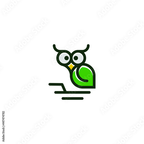Simple green owl logo design template on white background.