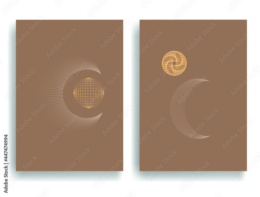 Posters with moon and stars in Boho style.  geometric shapes  .Minimal design with modern art elements . Trendy icon  . Vector illustration .