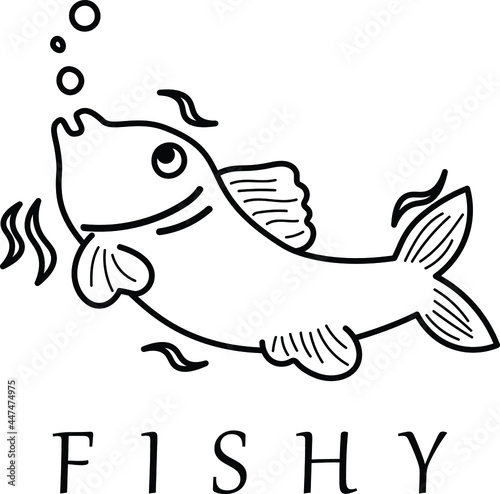 outline fish icon logo vector