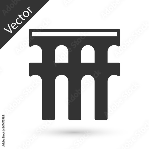 Grey Aqueduct of Segovia, Spain icon isolated on white background. Roman Aqueduct building. National symbol of Spain. Vector