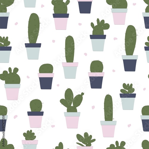 cactus in pots or seamless pattern