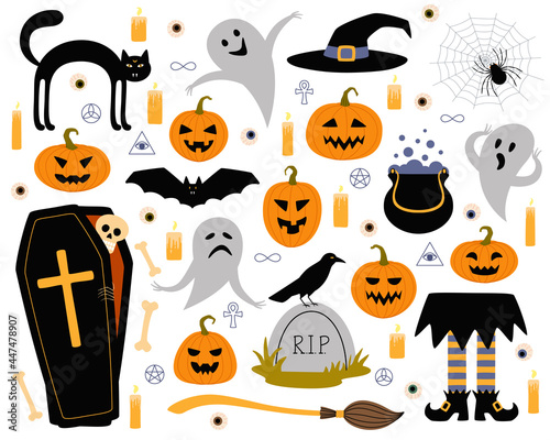 Set of Halloween design elements. Vector illustration.