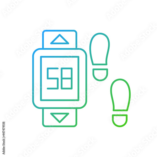 Online fitness pedometer device gradient linear vector icon. Walking style. Health software step counts display. Thin line color symbols. Modern style pictogram. Vector isolated outline drawing