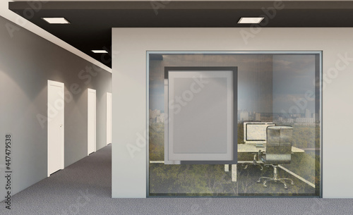 Modern office Cabinet.  3D rendering.   Meeting room. Mockup.   Empty paintings
