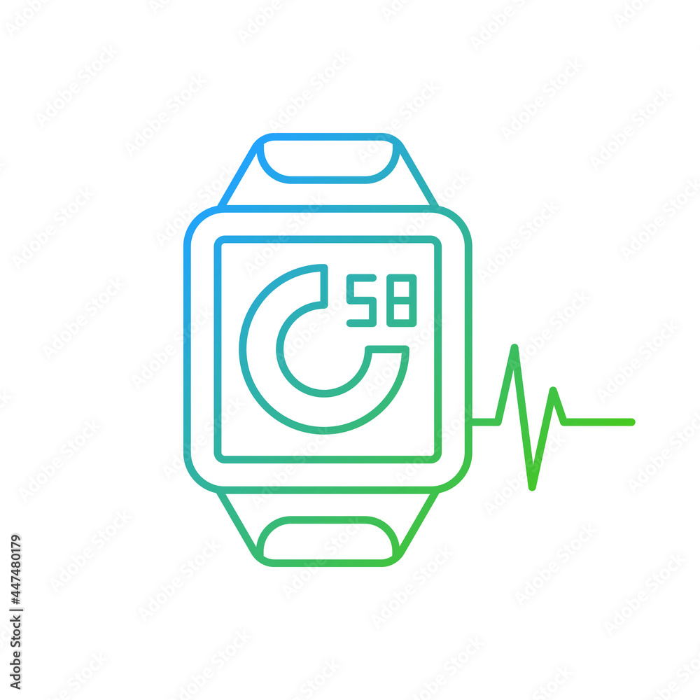 Online fitness activity tracker gradient linear vector icon. Walk and run distance monitoring. Heartbeat meter device. Thin line color symbols. Modern style pictogram. Vector isolated outline drawing Online fitness activity tracker gradient linear vector icon. Walk and run distance monitoring. Heartbeat meter device. Thin line color symbols. Modern style pictogram. Vector isolated outline drawing