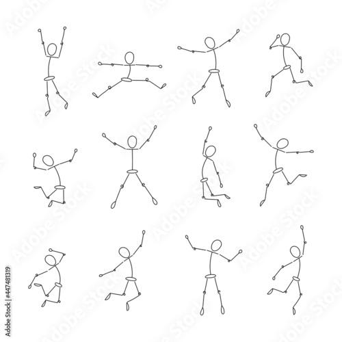 Set of jumping stick men. Simple figures of joy, victory, success, happiness. Abstract people icons. Vector illustration isolated on white background