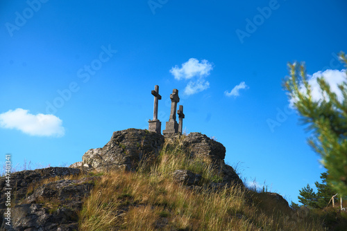 Prameny  Czech Republic - July 7 2021  Three Crosses monument near Marianske Lazne