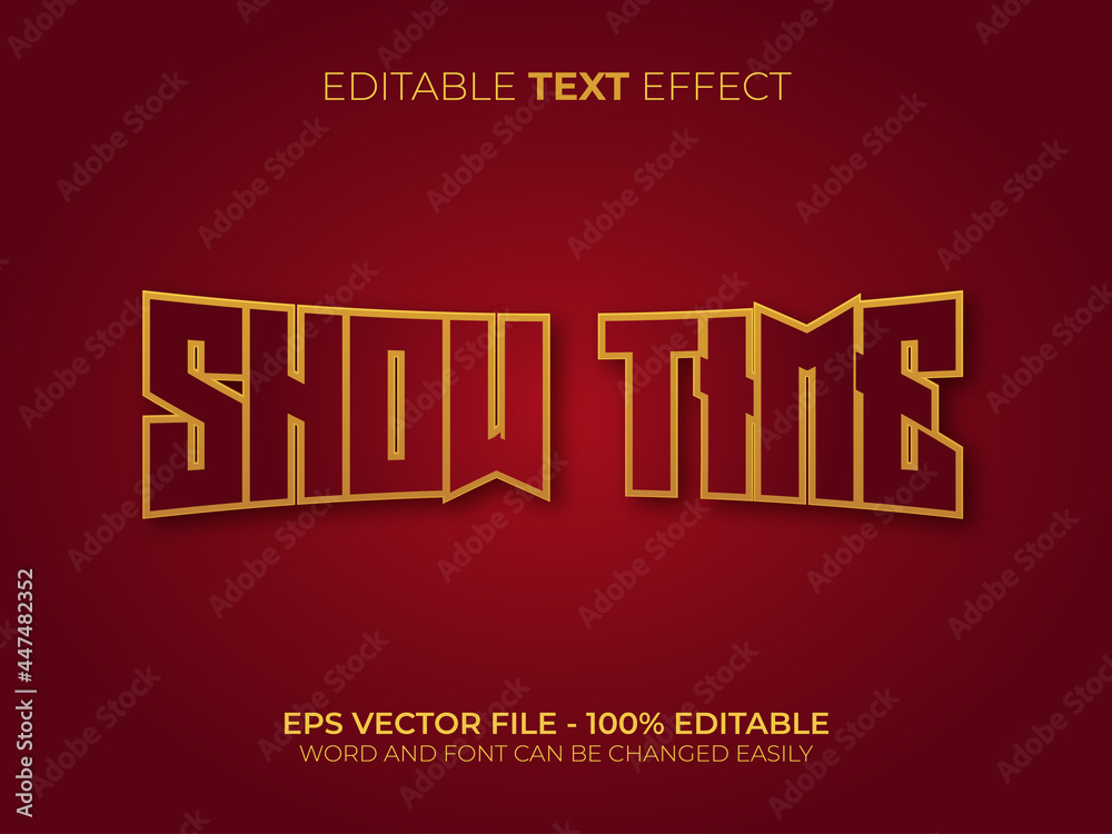 Editable text effect show time style. Flat red gold theme.